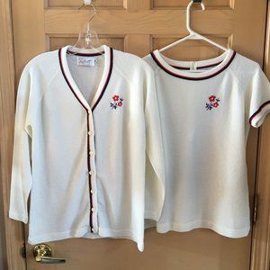 Talbots Knit Cardican Sweater Set w/Striped Trim - Size M